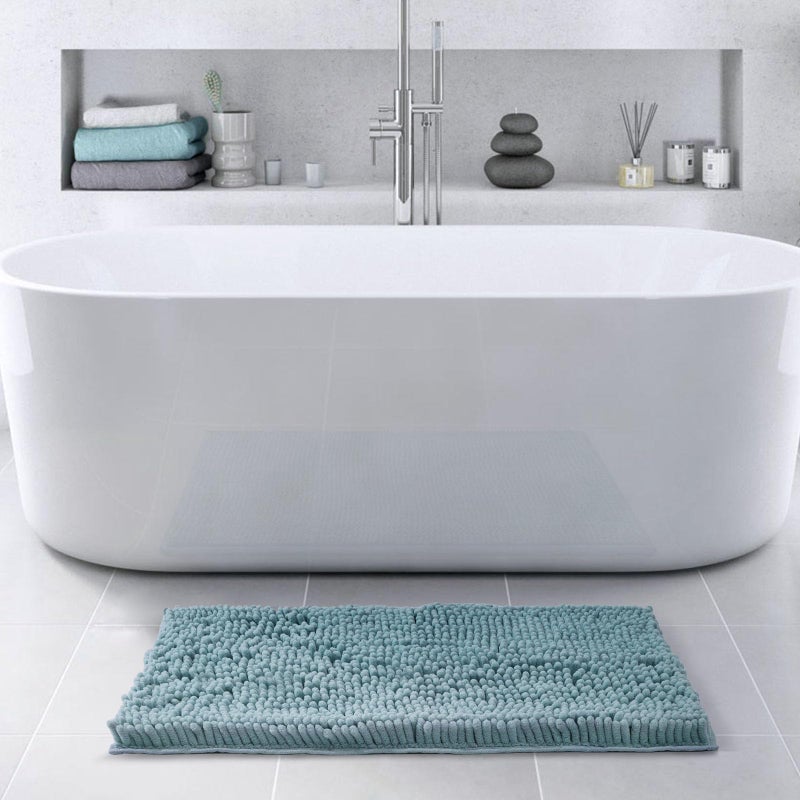 FRESHMINT Chenille Bathroom Rugs Mat 32â€x20â€, Non-Slip Bath Mat for Bathroom Floor & Bathtub, Washable Soft Shower Shag Bath Rugs, Durable Fluffy Thick Water Absorbent Microfiber Shower Mat, Blue - Image 2